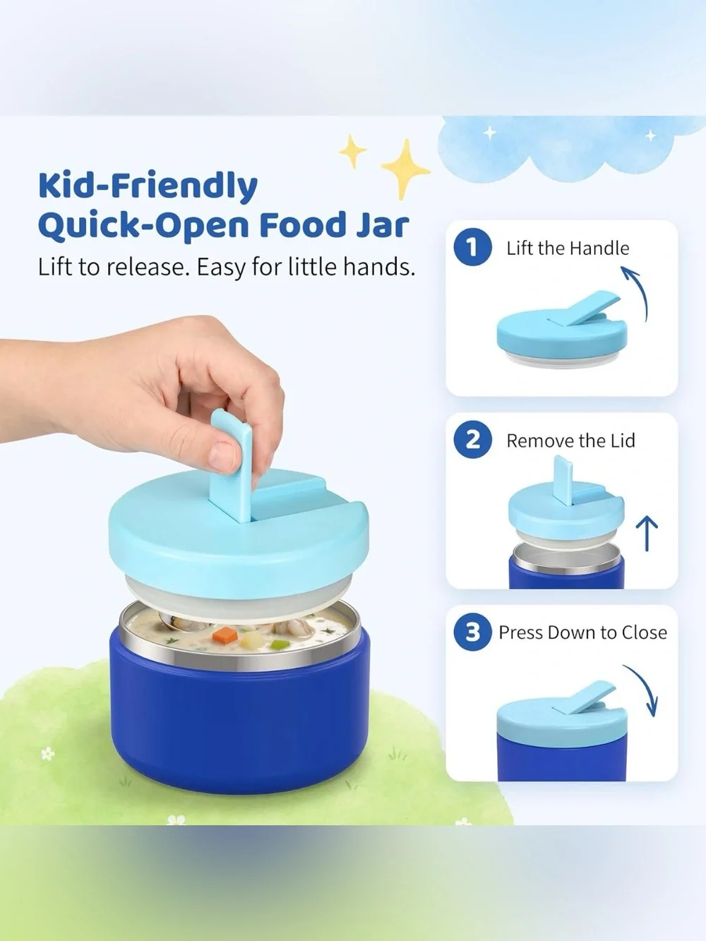 Lunch Box with 8oz Thermo, Leakproof Lunch Food Containers with 4 Compartment